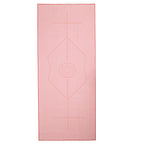 Pink microfiber pilates towel with embossed chakra and lotus design
