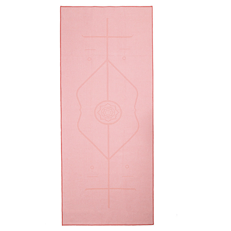 Pink microfiber pilates towel with embossed chakra and lotus design